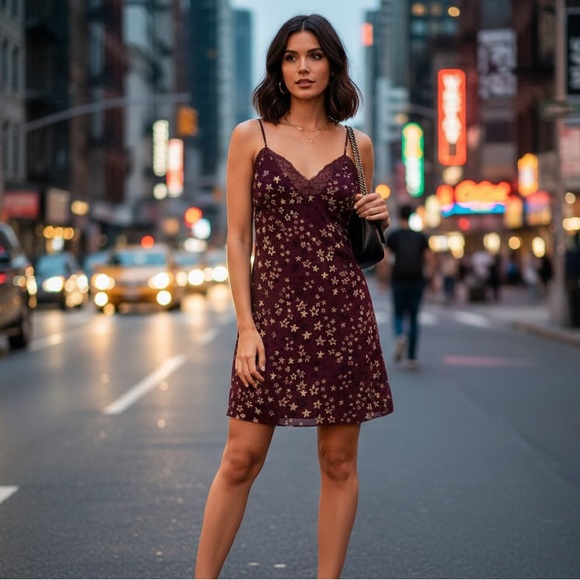 House of Harlow 1960 x Revolve Sz S Burgundy Star Lace Slip Mini Dress - Picture 1 of 11